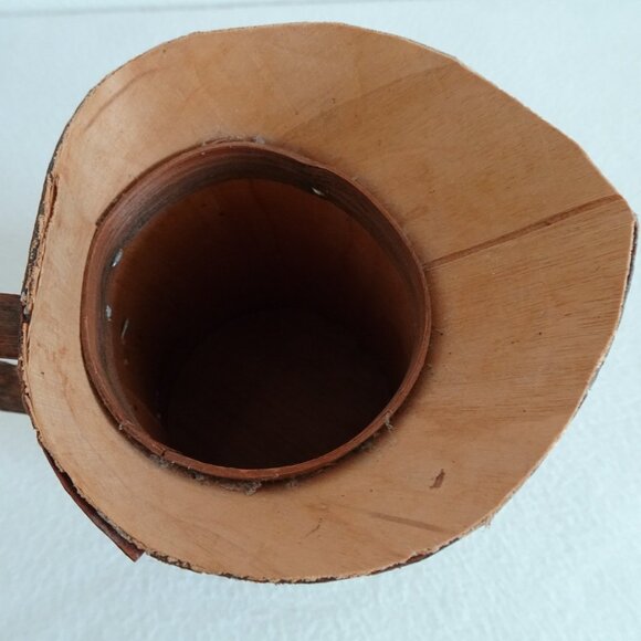 Handmade Wood Tree Bark Pitcher Vase 7.5” Vintage Rustic Natural Earthy Textured - Picture 13 of 14